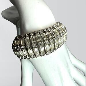 Vintage Five Row Clear Round & Emerald Cut Rhinestone Clasp Bracelet